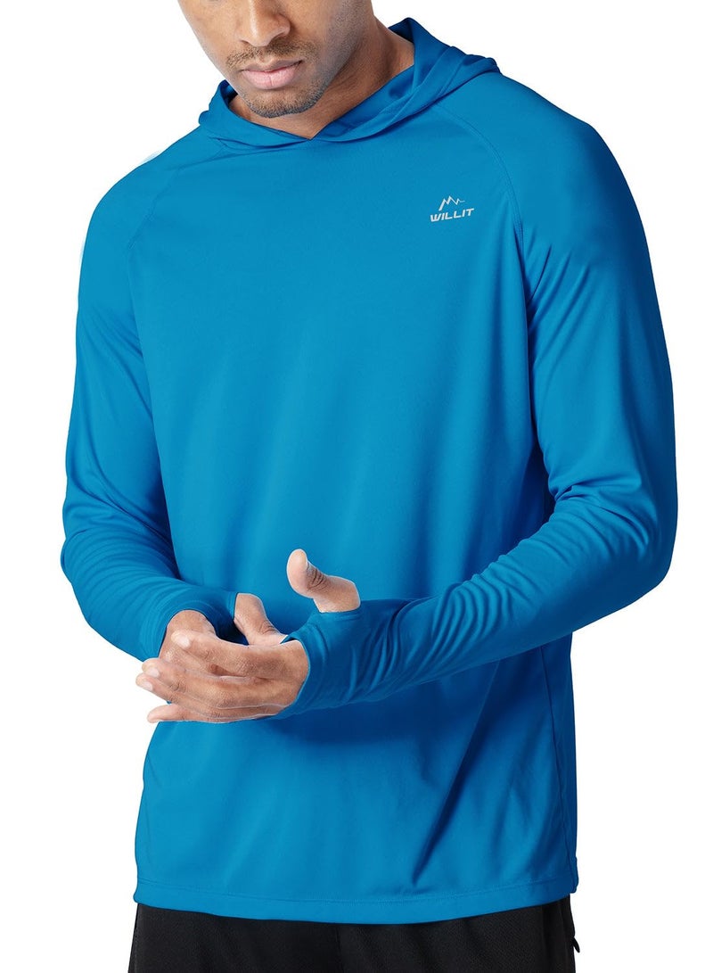Willit Men's Sun Shirts UPF 50+ Rash Guard Long Sleeve Sun Protection Hoodie SPF UV Fishing Lightweight Athletic Running Brilliant Blue XXL - Image 1